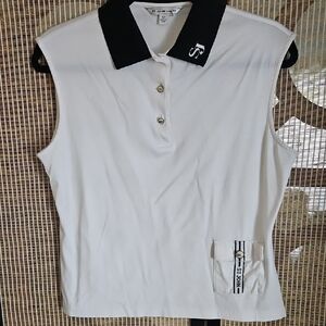 St. John Sport White Sleeveless Polo Shirt with Black Collar